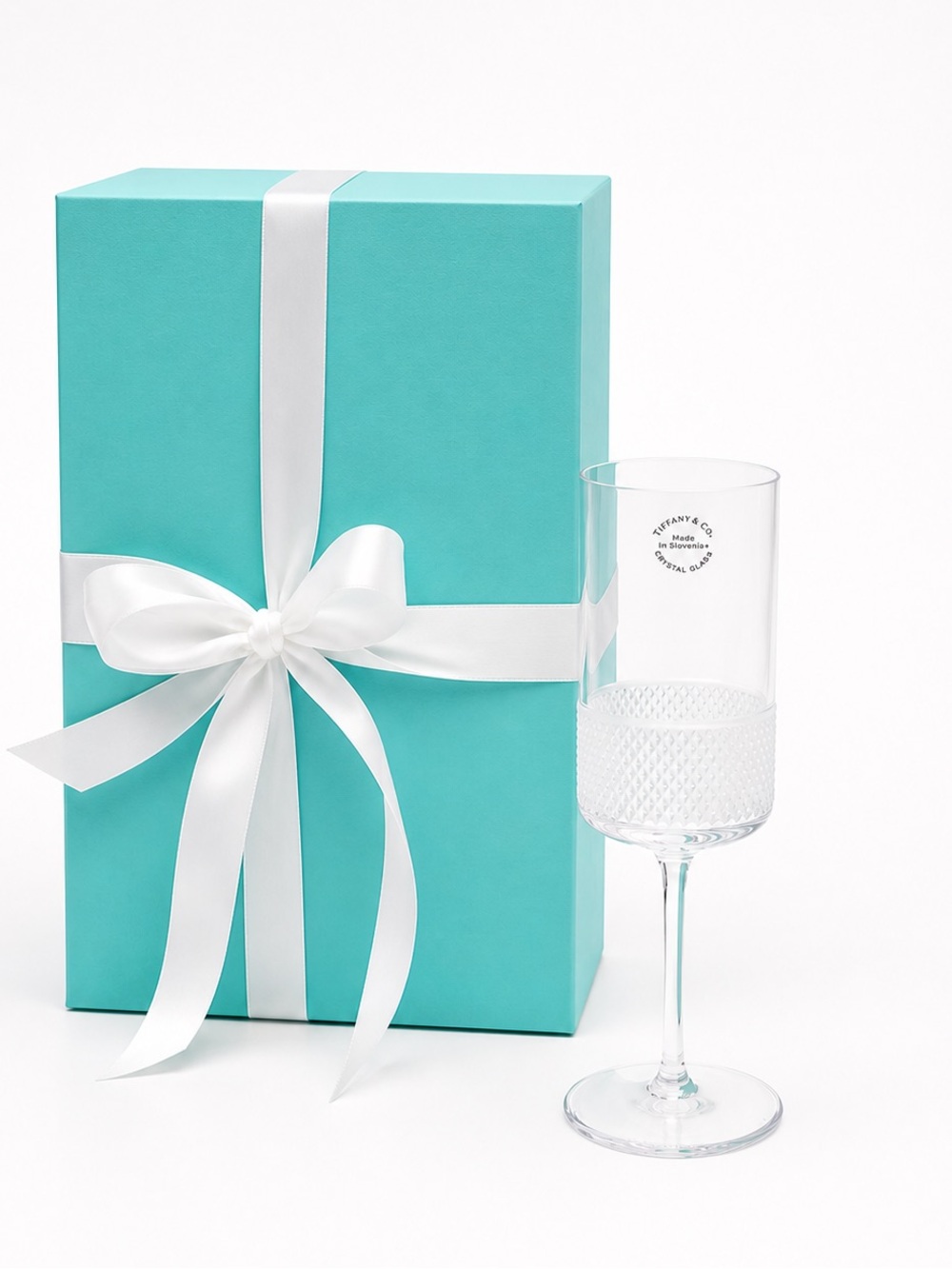 NEW - Tiffany & Co. Diamond Point Lead Crystal Wine Glass Clear Slovenia W/ Box